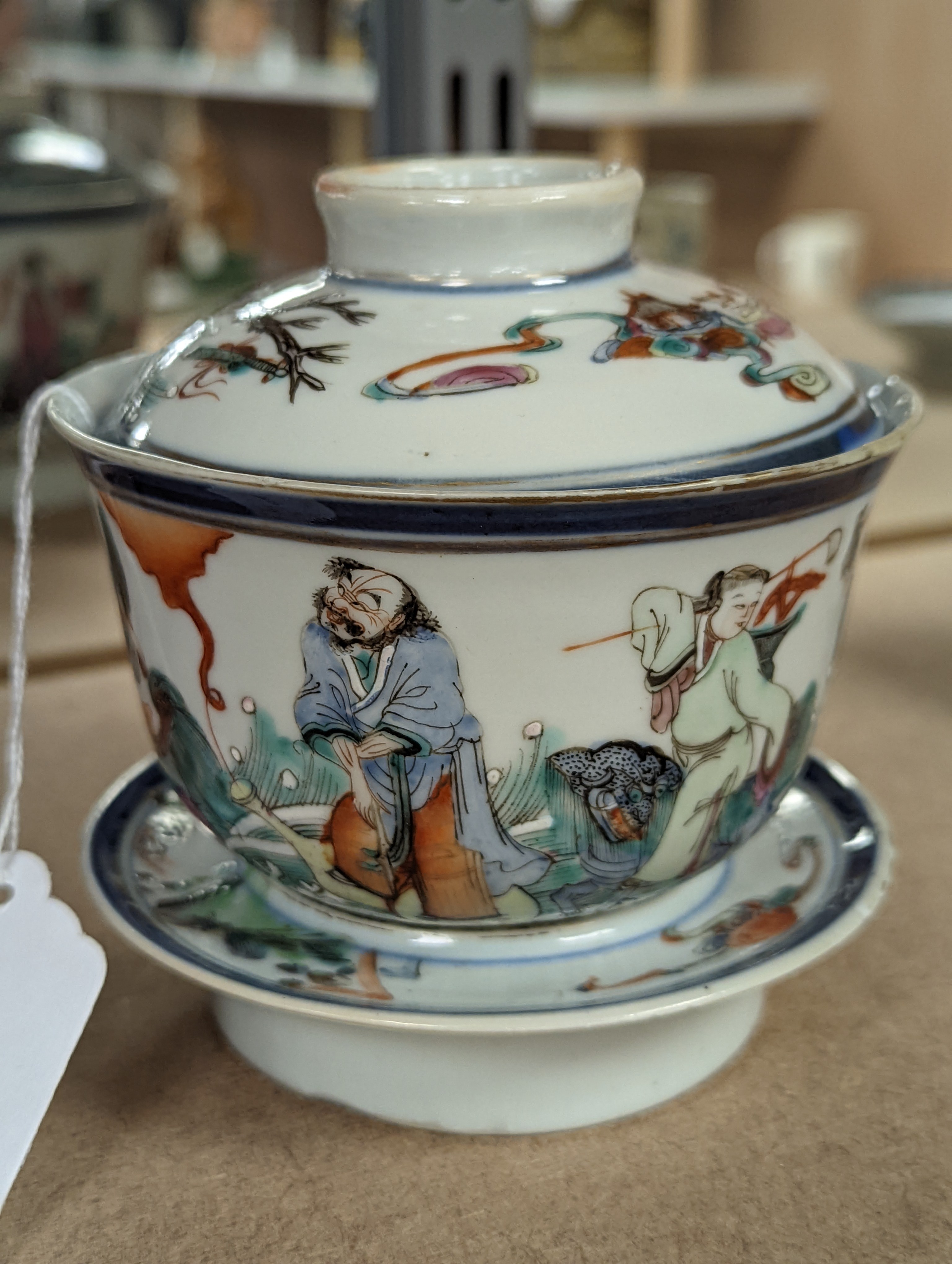 A late 19th century Chinese famille rose rice bowl, cover and stand, 11cm